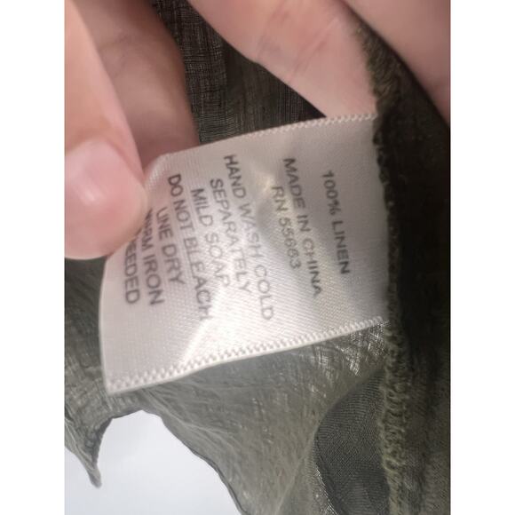 For Cynthia Olive Green 100% Linen Beach Shirt Small Ruffle Pocket Swim Cover - Picture 4 of 5